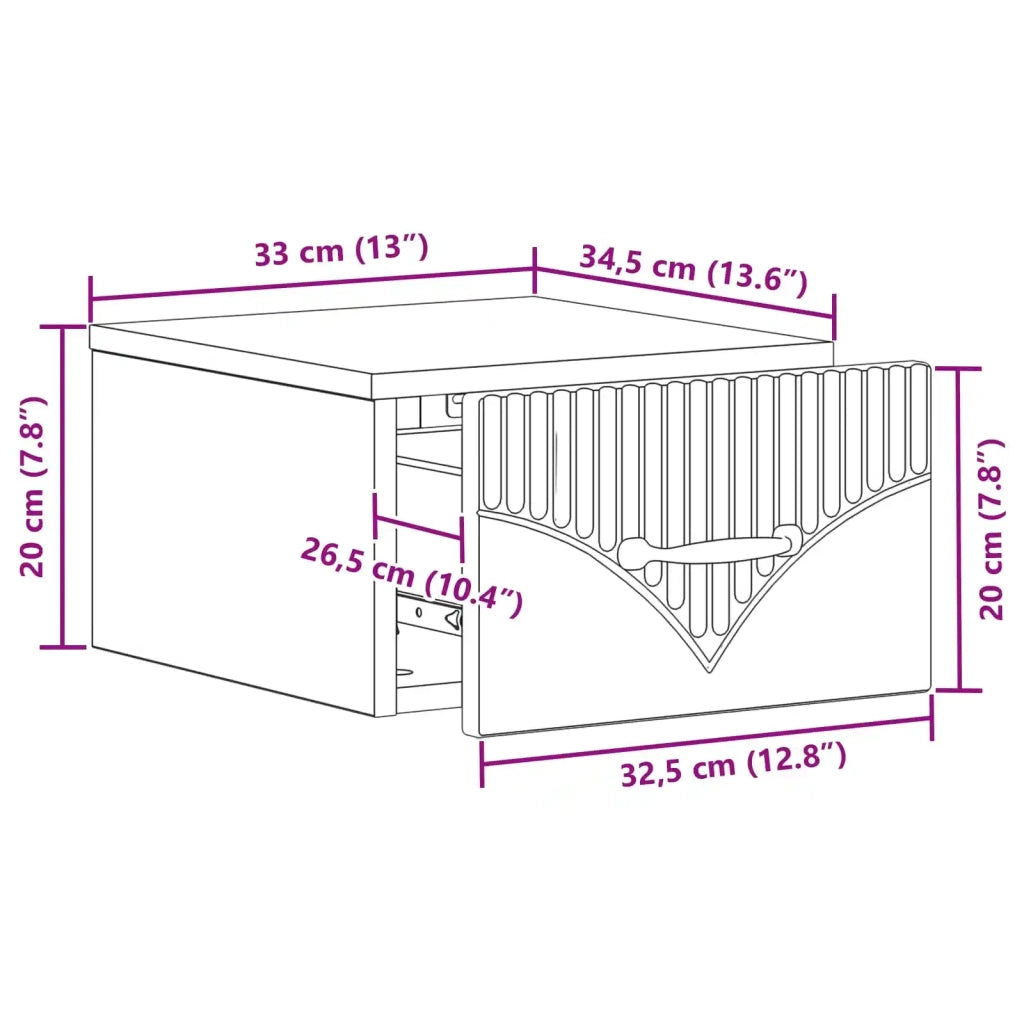 Set di 2 Comodini | Armadio da Notte | Mobiletto da notte a muro Grigio Sonoma 34,5 x 33 x 20 cm
