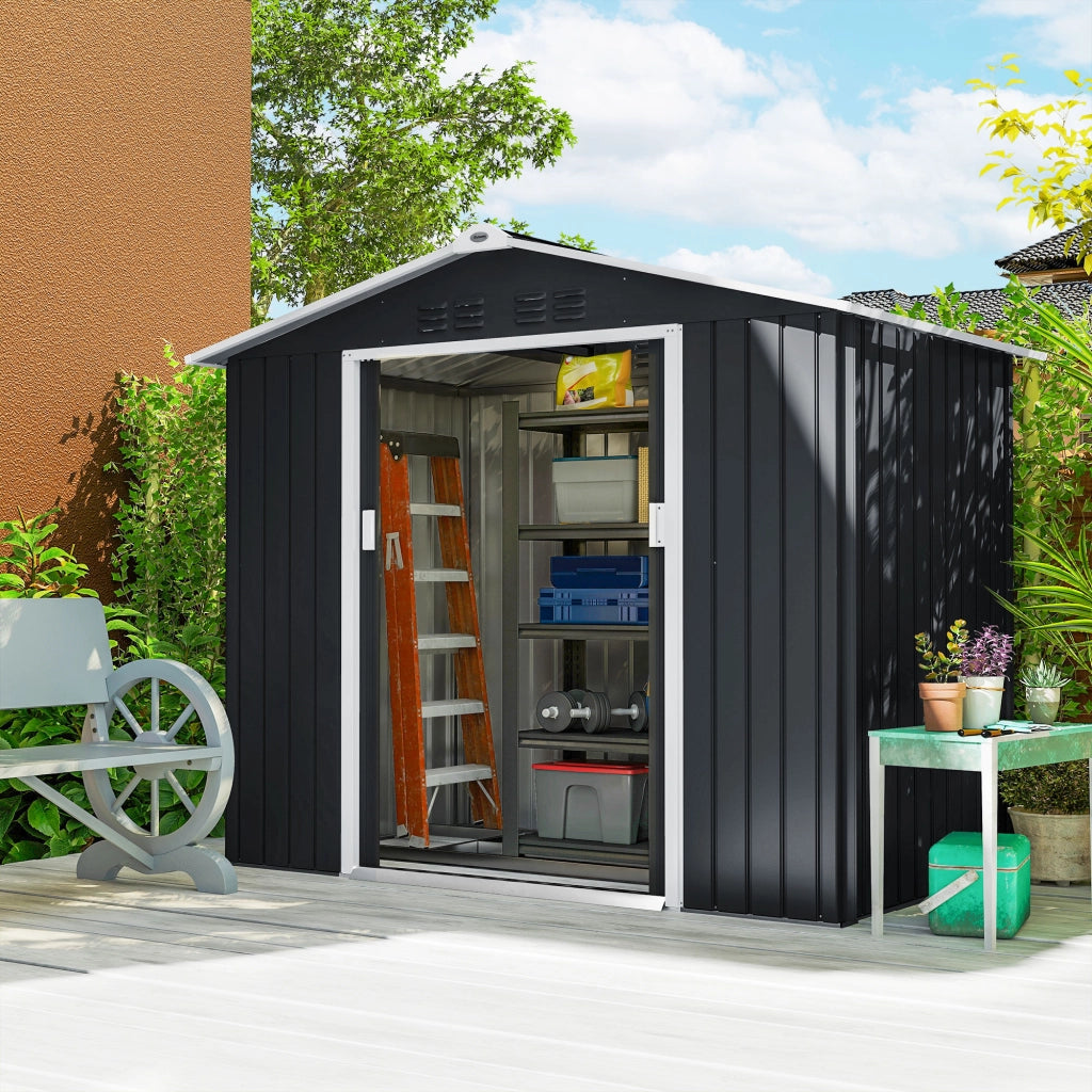 Casetta da giardino in metallo ¨C Xylo ¨C 213x130x185 cm grigio scuro
