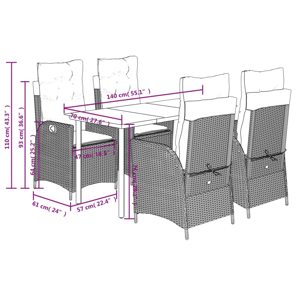Set da Pranzo da Giardino 5pz con Cuscini in Polyrattan Marrone 3213207