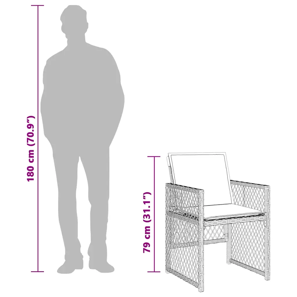 Set da Pranzo da Giardino 17 pz con Cuscini Marrone Polyrattan 3210885