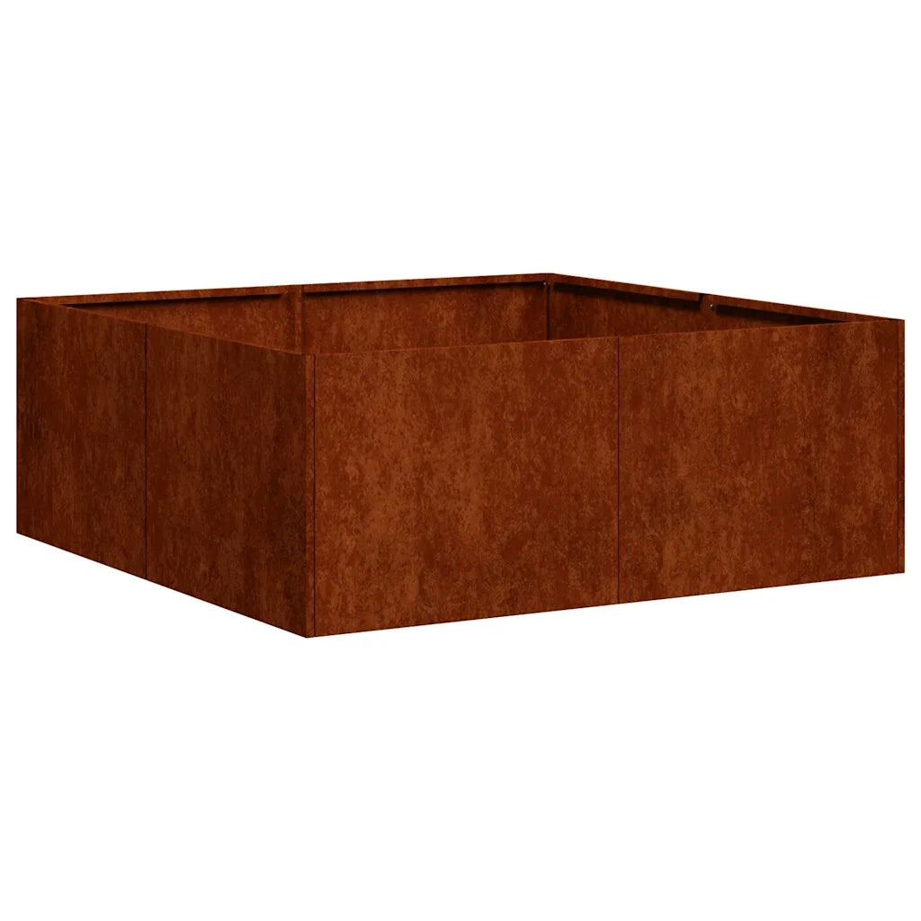 Fioriera quadrata dal design moderno per giardino 80 x 80 x 30 cm con fondo aperto finitura estetica in acciaio arrugginito 02_0051587