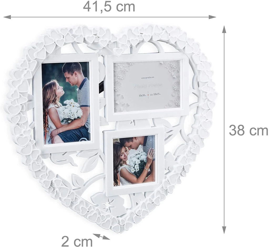 Cornice per foto di matrimonio 3 foto parete galleria cornice da parete a forma di cuore bianco 13_0000596