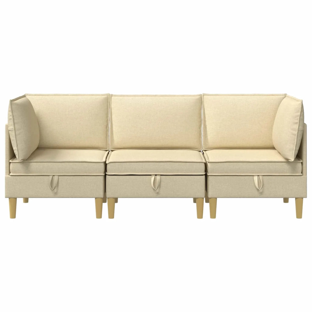 Set di mobili per il soggiorno con cuscino 3 pcs Crema Tessuto 3413708