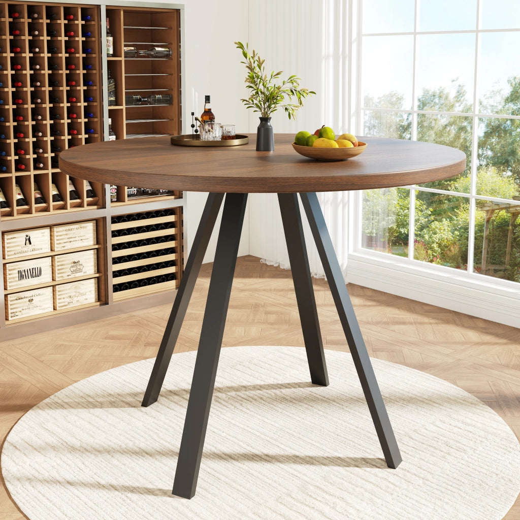 Tavolo da pranzo rotondo (80¡Á80¡Á75 cm), tavolo da cucina, tavolino rotondo per 4 persone, adatto per sala da pranzo, soggiorno, gambe in metallo, pian