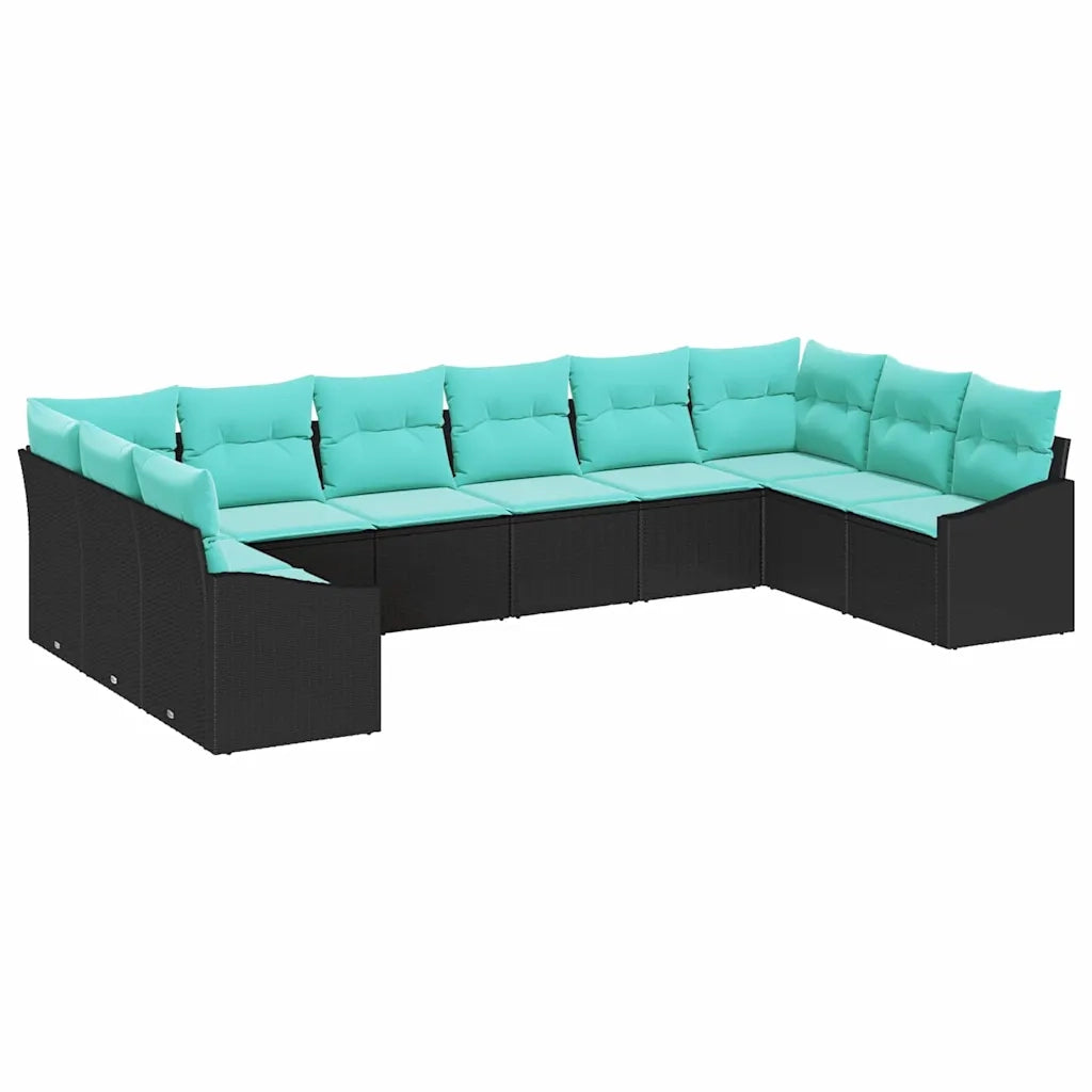 Set di divani con cuscino 10 pcs Nero polyrattan 3346906
