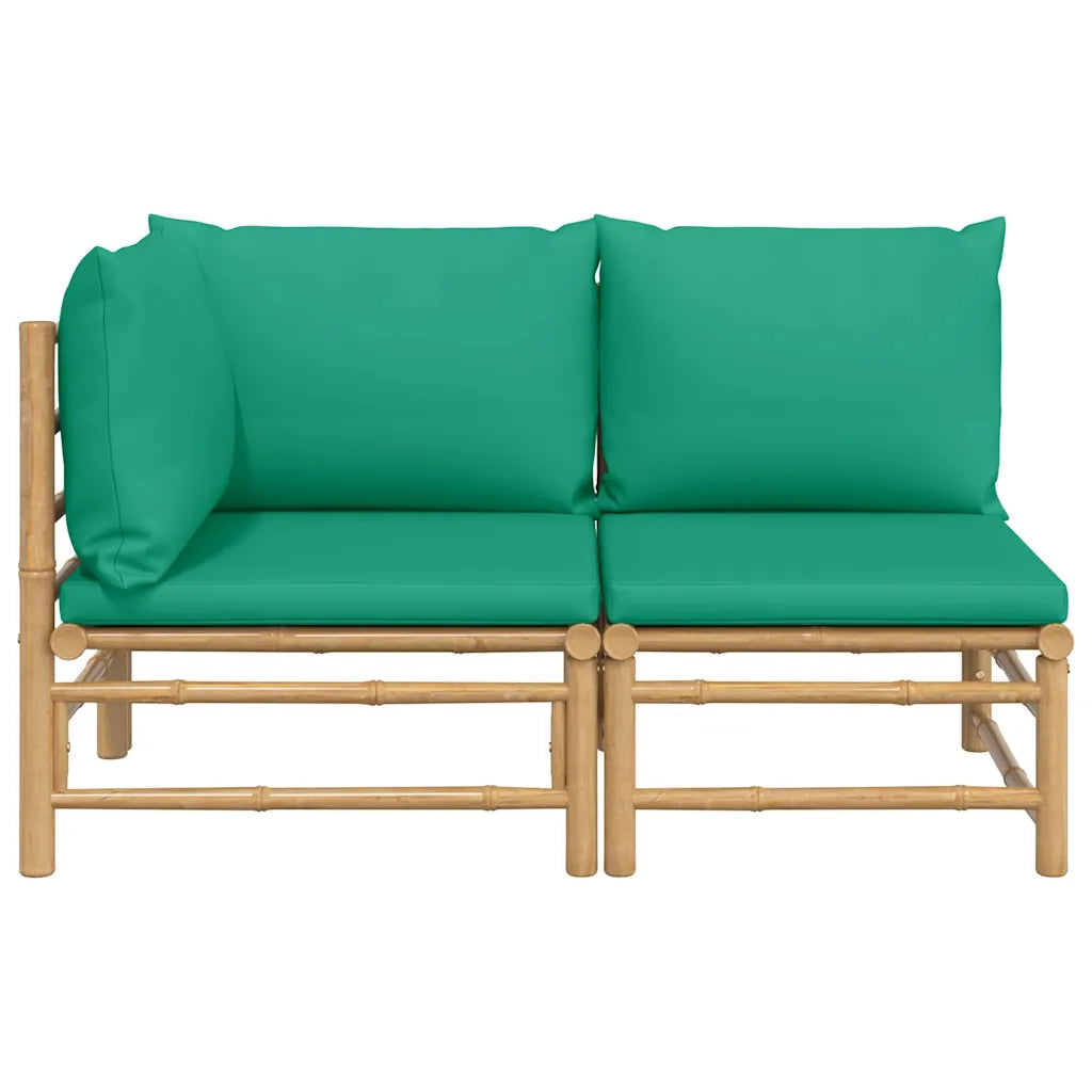 Set Salotto da Giardino 2pz | Set di Mobili da Esterno con Cuscini Verdi Bamb¨´