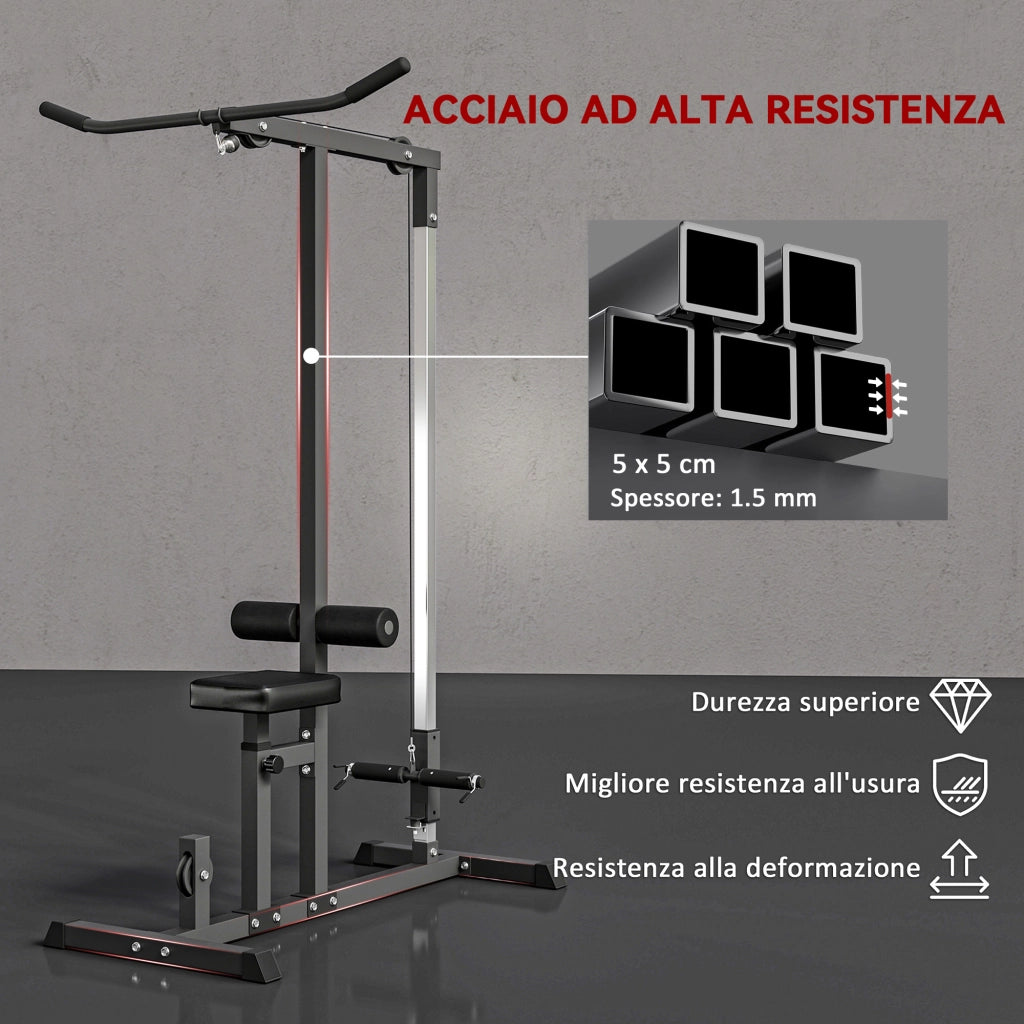 Stazione Fitness Pull Down con Panca e Cavo Regolabile ¨C zephmum ¨C Acciaio Nero 107x120x190cm