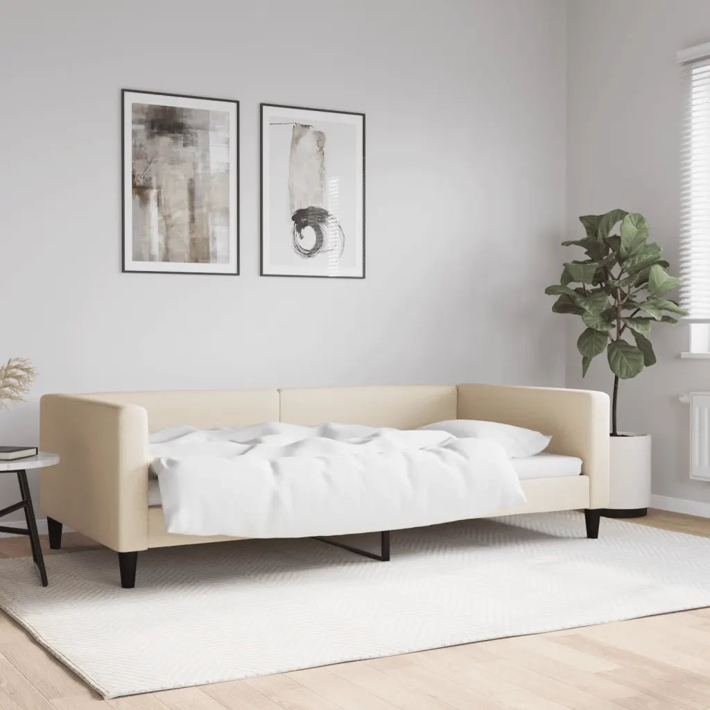 Letto singolo | Letto per adulti | Letto da Giorno Crema 100x200 cm in Tessuto
