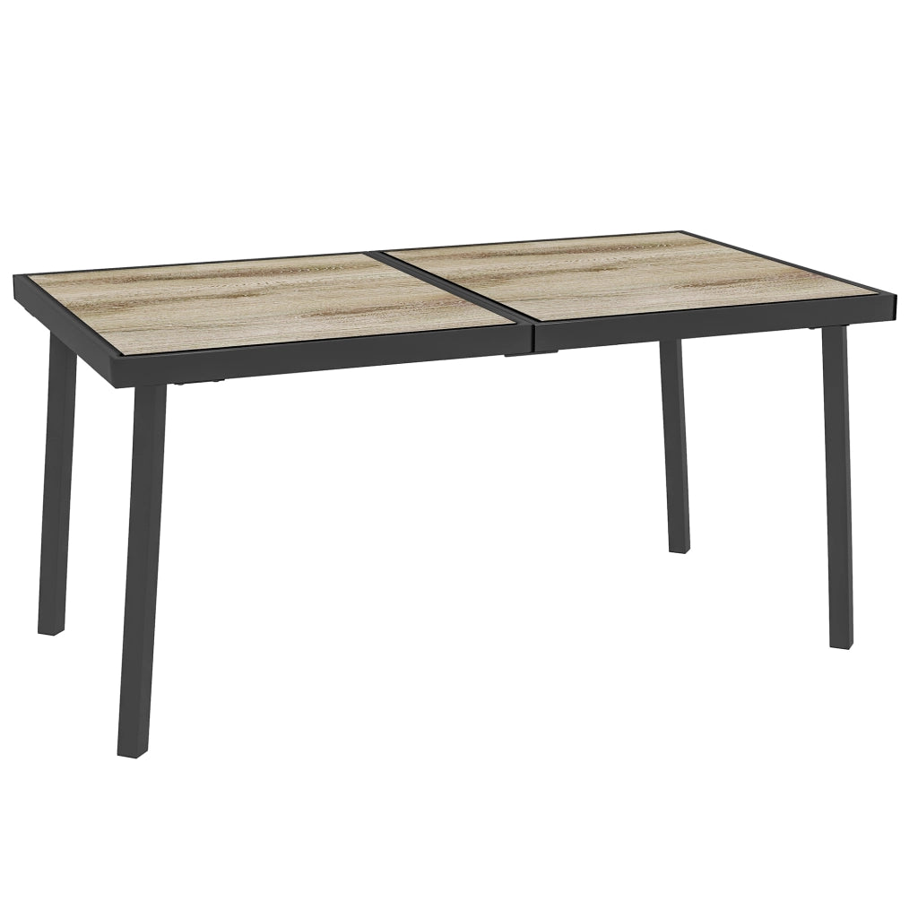 DESMIU Tavolo da Giardino Rettangolare in Acciaio con Piano Effetto Legno per 6 Persone, Grigio, 145 × 85 × 72 cm
