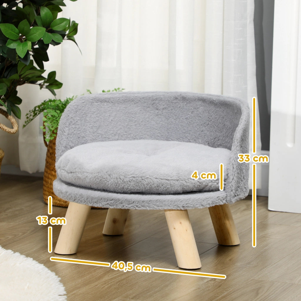 Cuccia per cani, lettino per gatti, divano per cani con piedini in legno antiscivolo e cuscino, grigio, 40,5x40,5x33 cm, per uso interno