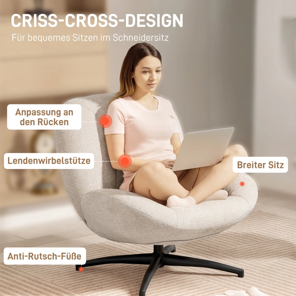 Poltrona girevole imbottita in tessuto ¨C Minimal ¨C crema, base in acciaio