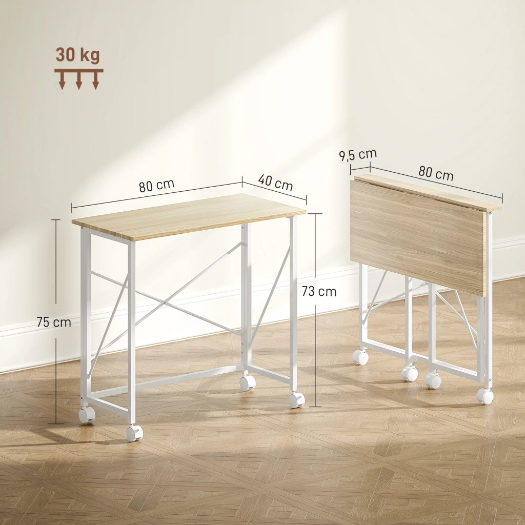 Scrivania pieghevole con ruote salvaspazio ¨C Xylo ¨C Acciaio MDF Naturale