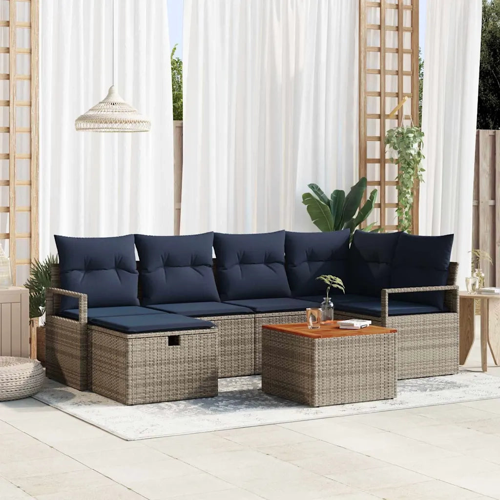 Set Divano da Giardino con cuscino 7 pcs Grigio polyrattan 3359542