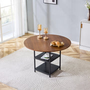 Tavolo da pranzo rotondo con diametro di 107 cm e doppio ripiano effetto noce, piano in MDF + struttura in metallo, adatto per 2-4 persone, perfetto p