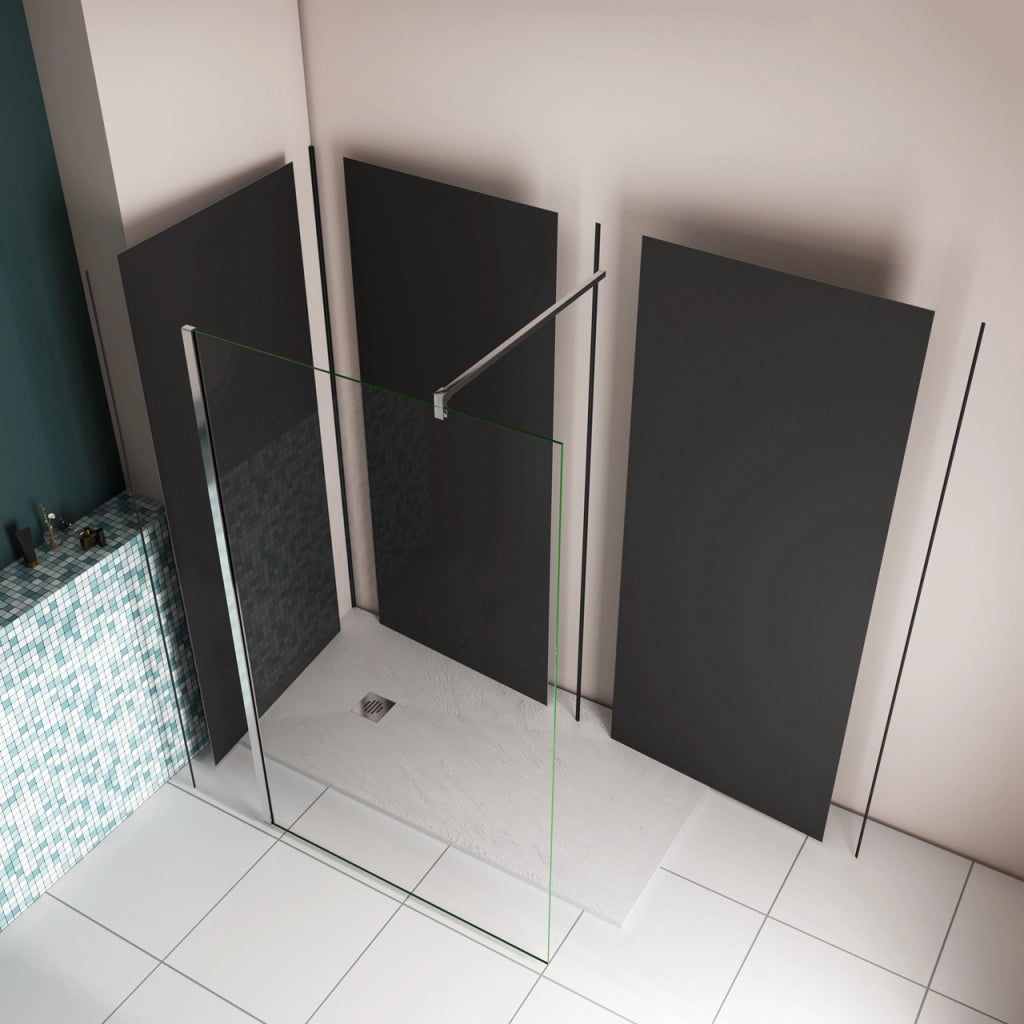 H.210 cm Pannello Doccia ad Angolo 80x90x120 cm Realizzato in Alluminio da 3 mm con Profili Finitura Nero Opaco per Rivestimento Parete Bagno