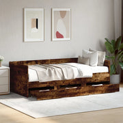 Divano Letto con Cassetti senza Materasso Rovere Fumo 100x200cm 3280815