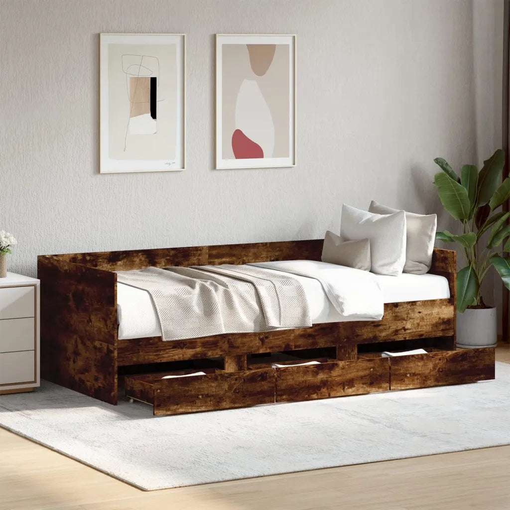 Divano Letto con Cassetti senza Materasso Rovere Fumo 100x200cm 3280815