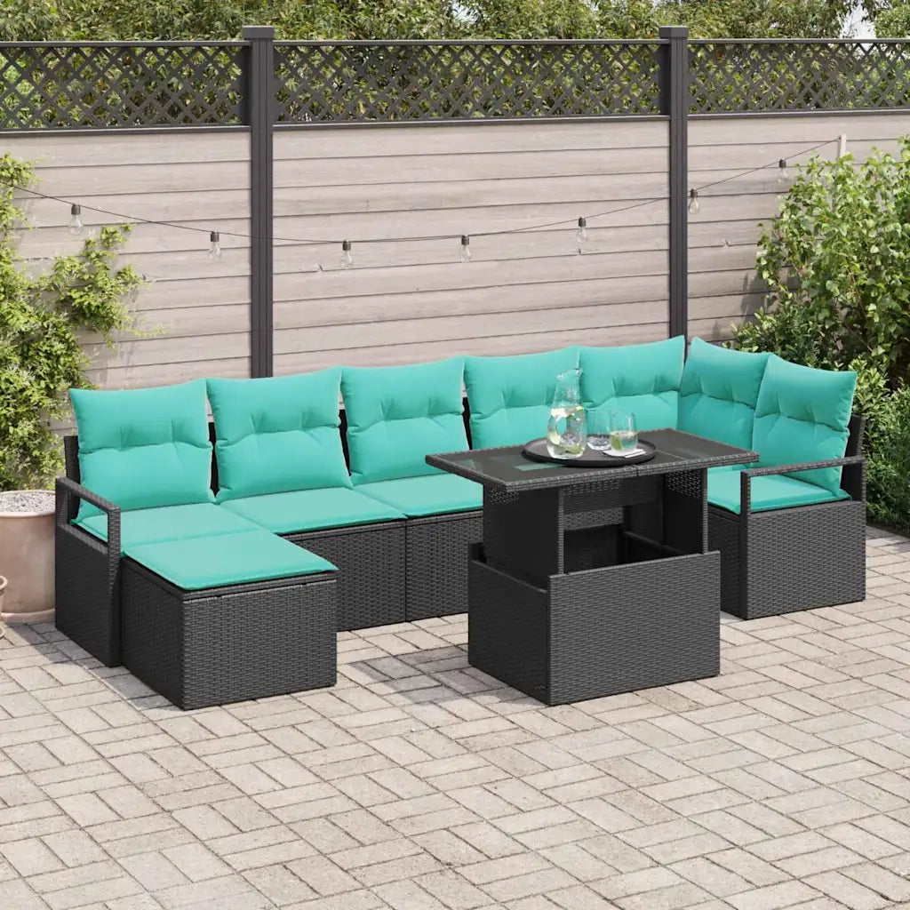 Set Divano da Giardino con cuscino 8 pcs Nero e Blu polyrattan 3348872