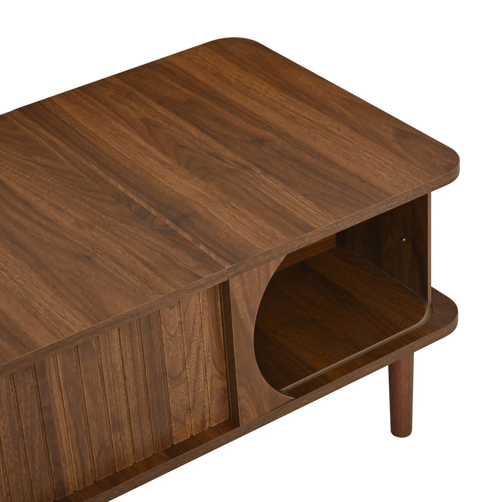 Tavolino da Salotto Moderno ¨C Xylo ¨C Effetto Noce, Piano Regolabile, Legno, Ante Scorrevoli