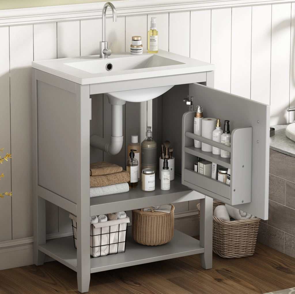Mobiletto bagno con ripiani in MDF grigio