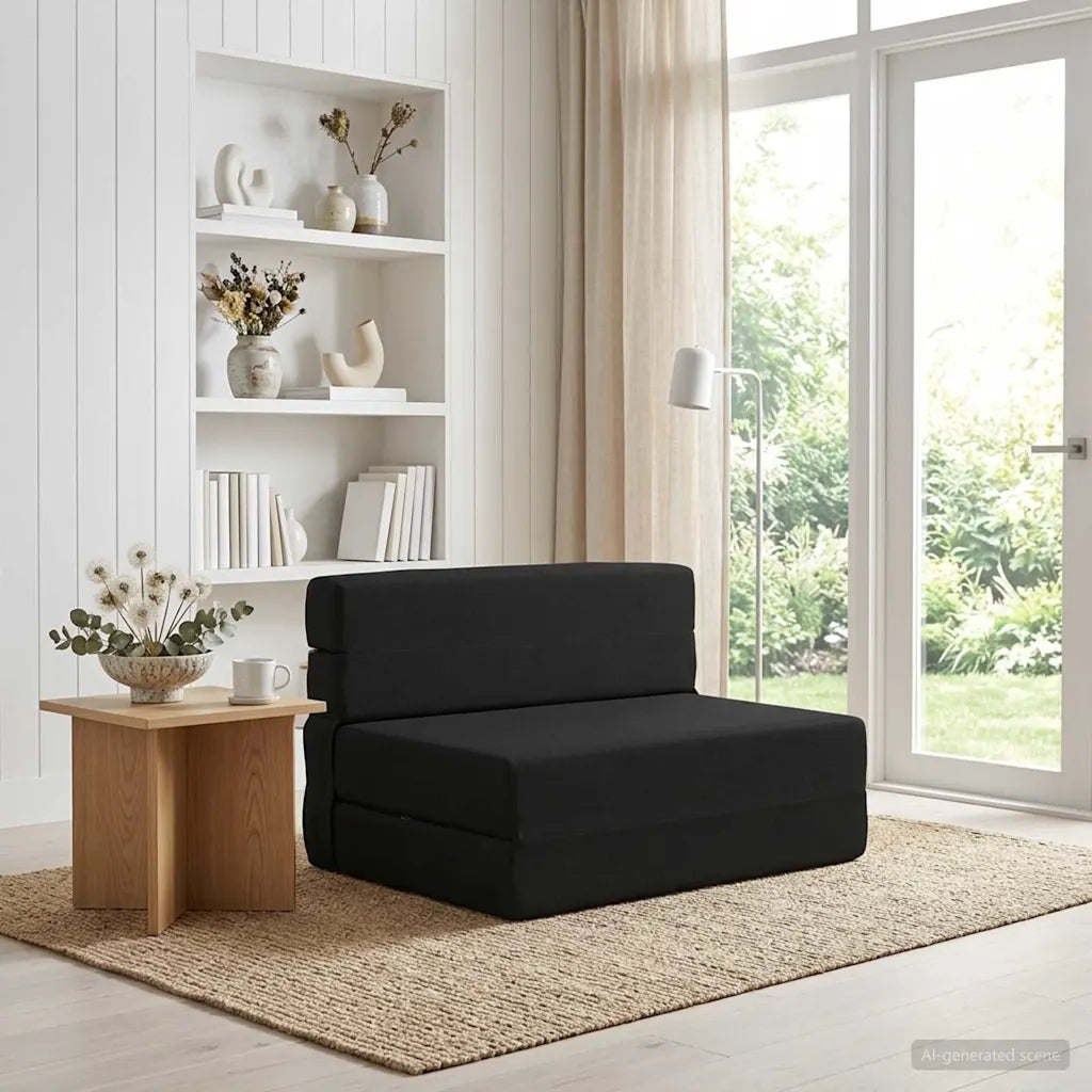 Divano letto | Sof¨¤ letto | Letto singolo Pieghevole Nero 70 x 80 x 60 cm Tessuto