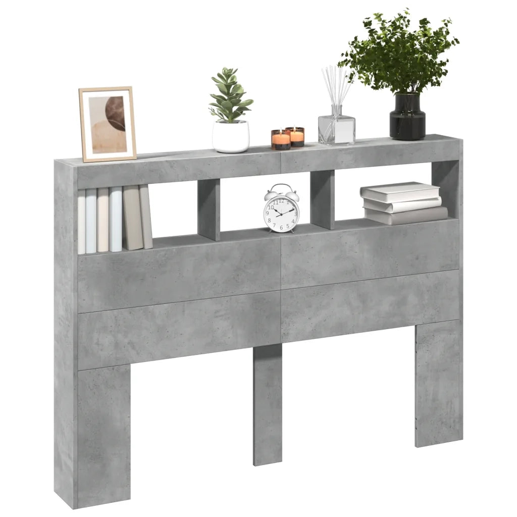 Testiera | Testata con Contenitore a LED Grigio Cemento 140x17x102 cm