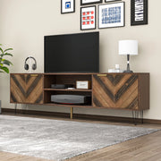 Mobile TV con ante in impiallacciato legno massello - Zephmum - 2 ante, 2 scomparti, maniglie dorate, gambe in ferro
