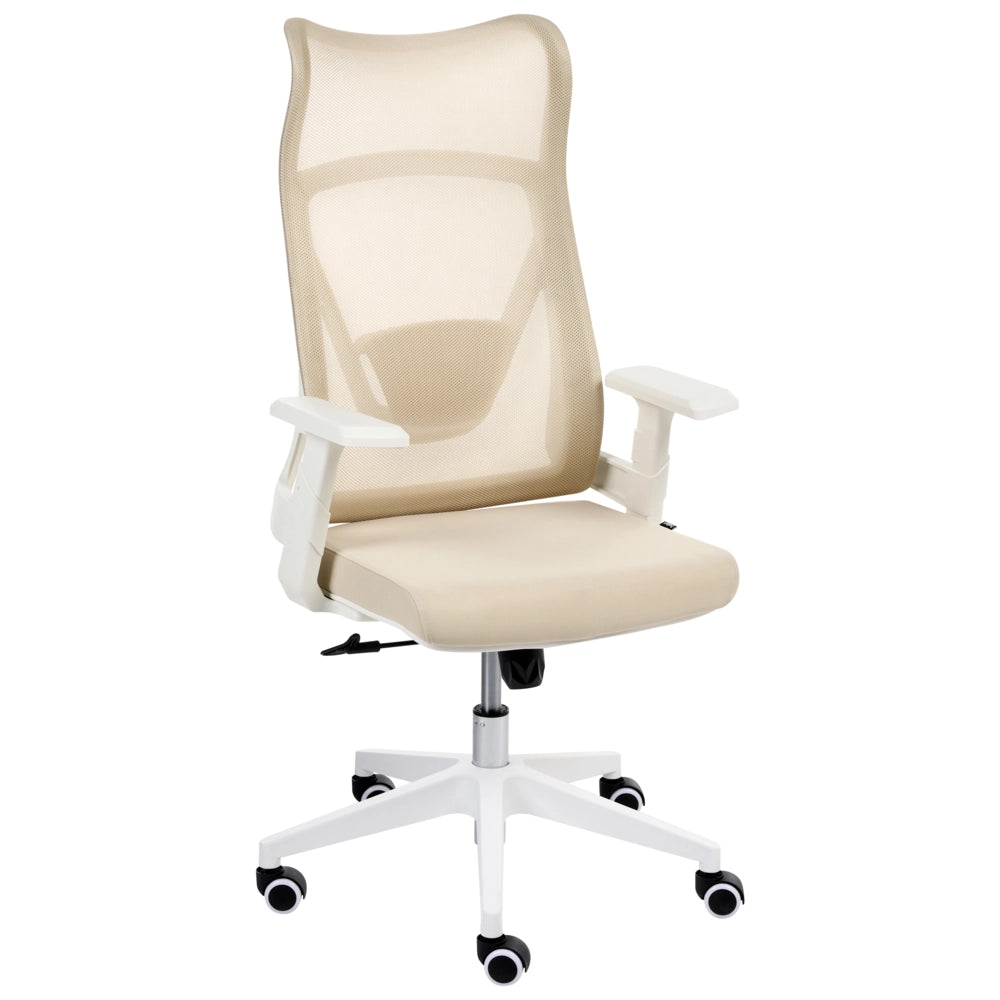 Sedia da ufficio con base girevole e braccioli regolabili in altezza in rete beige per la casa e l'ufficio