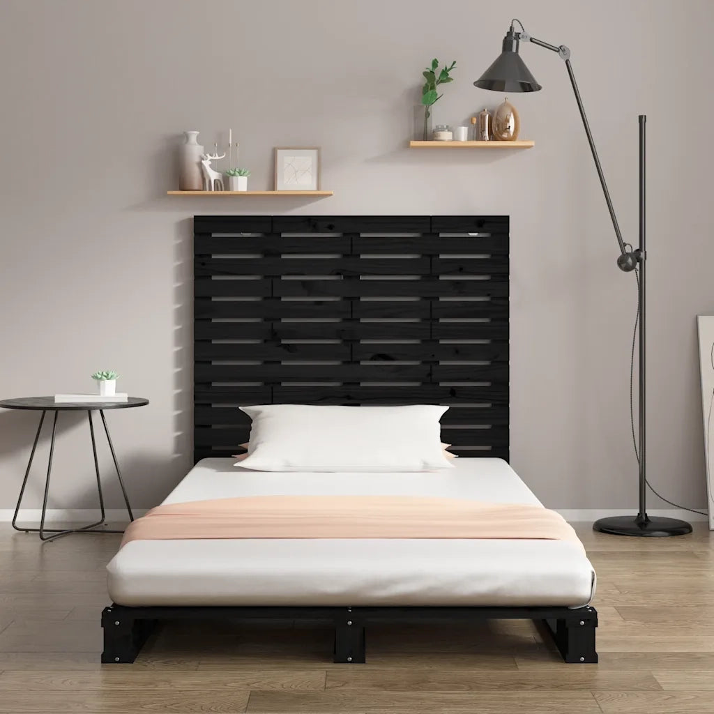 Testiera | Testata da Parete Nera 126x3x91,5cm in Legno Massello di Pino