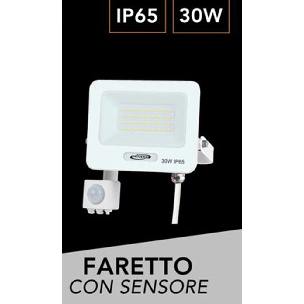 Trade Shop - Faretto Led 30w Con Sensore Movimento Proiettore Da Esterno Luce 6500k Ip65 Ek05-sen-30 - Bianco