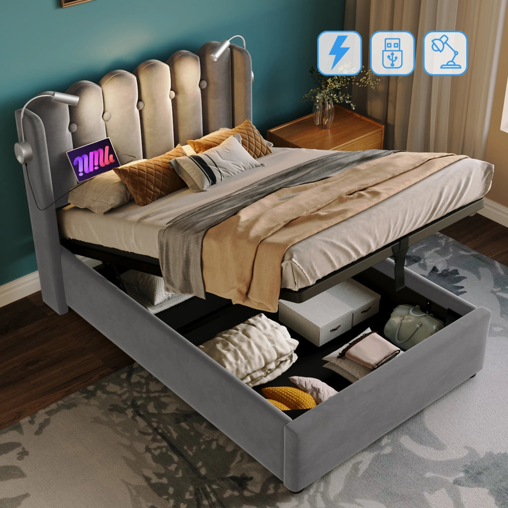 letto imbottito velluto grigio 90x200 cm