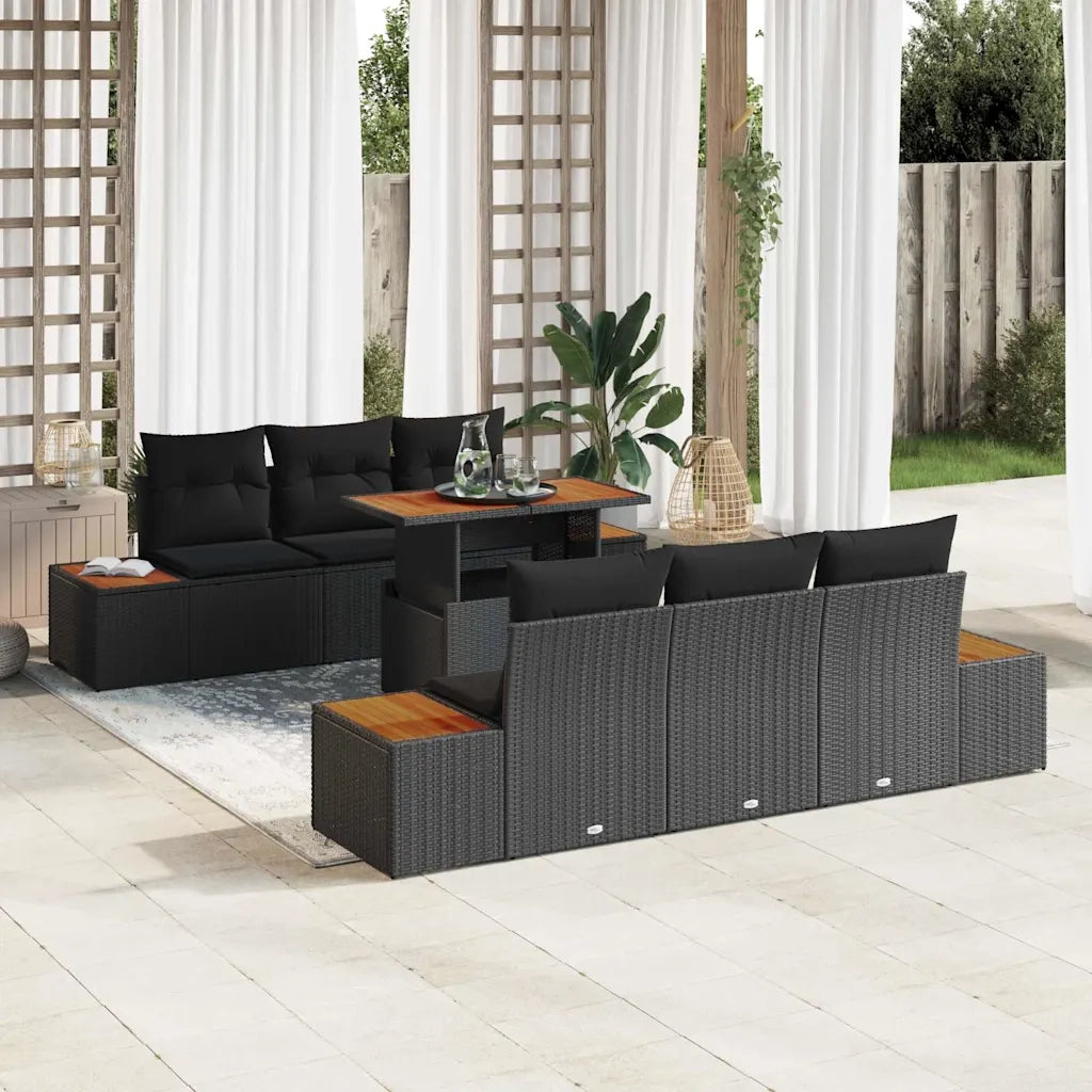 Set da Pranzo per Giardino con cuscino 7 pcs Nero e Marrone 3350030
