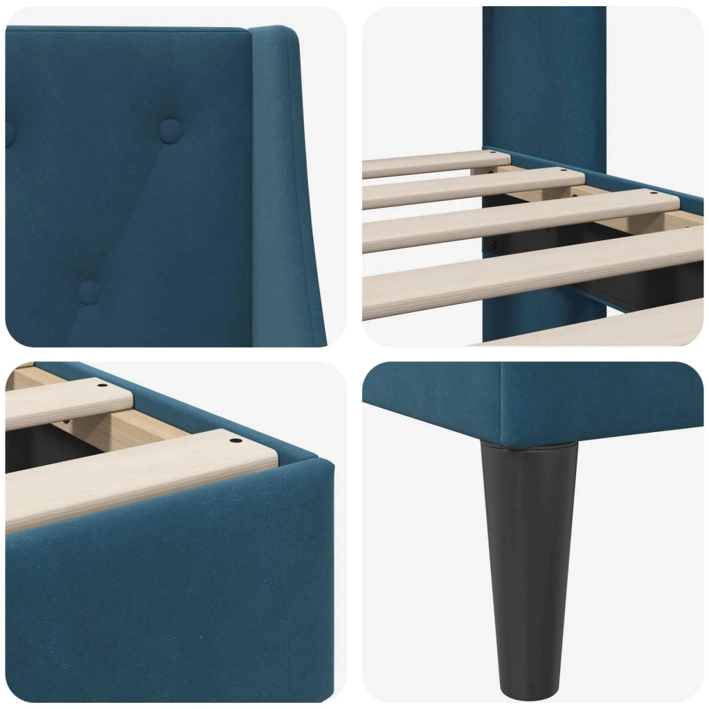 Letto matrimoniale | Letto per adulti | Struttura del letto con testiera Blu 120 x 200 cm Velluto