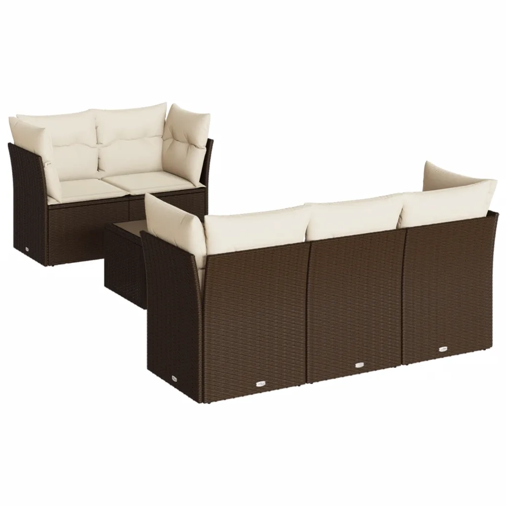 Set Divani da Giardino 7 pz con Cuscini Marrone in Polyrattan 3249102