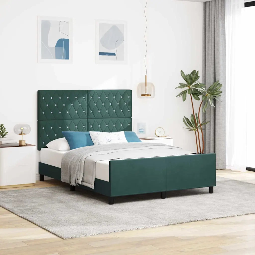 Letto a molle con testiera Verde Scuro 140 x 190 cm Velluto