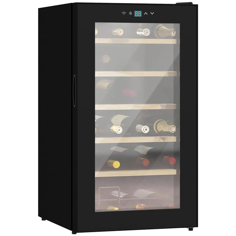 CANTINETTA VINO FRIGO PER 24 BOTTIGLIE CAPACITÀ 65L CONTROLLO TEMPERATURA E RIPIANI ESTRAIBILI NERO 43X45X75 CM