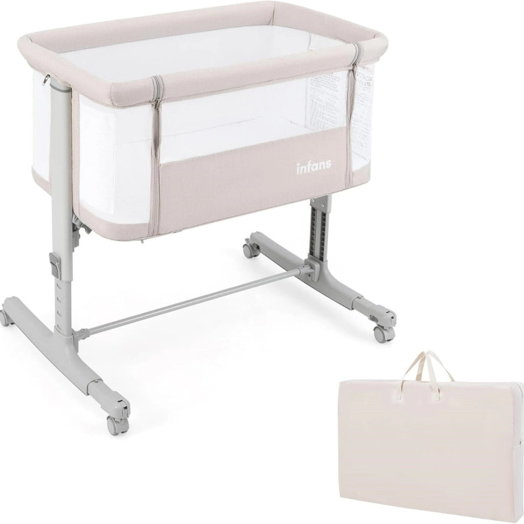 Culla per bambini 3 in 1 con 5 livelli di altezza regolabili borsa da viaggio, Traversina per bambini Beige-Culle
