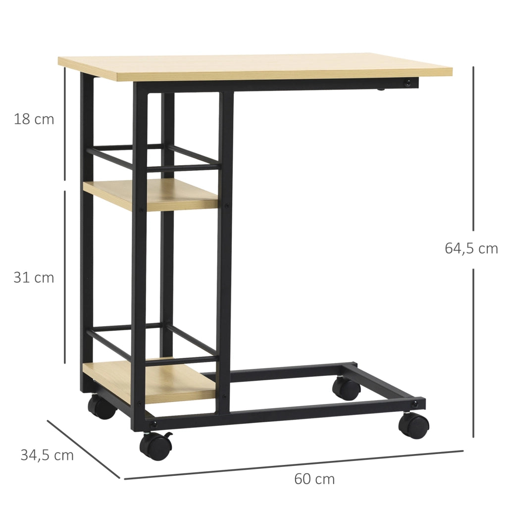 Tavolino da caff¨¨ con ruote ¨C Xylo ¨C 2 ripiani, legno naturale, 60x34,5x64,5 cm