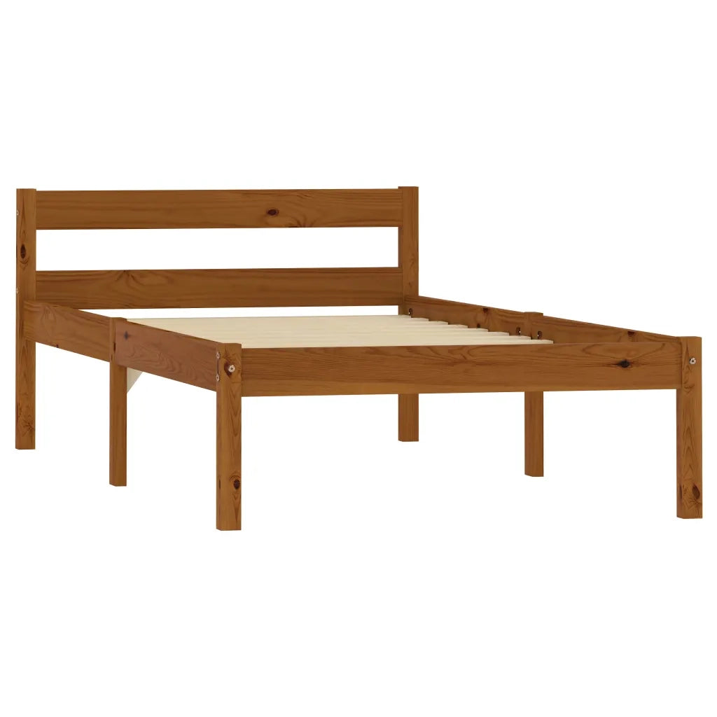 Letto singolo | Letto per adulti | Giroletto senza Materasso Ambrato Legno Massello Pino 90x200 cm