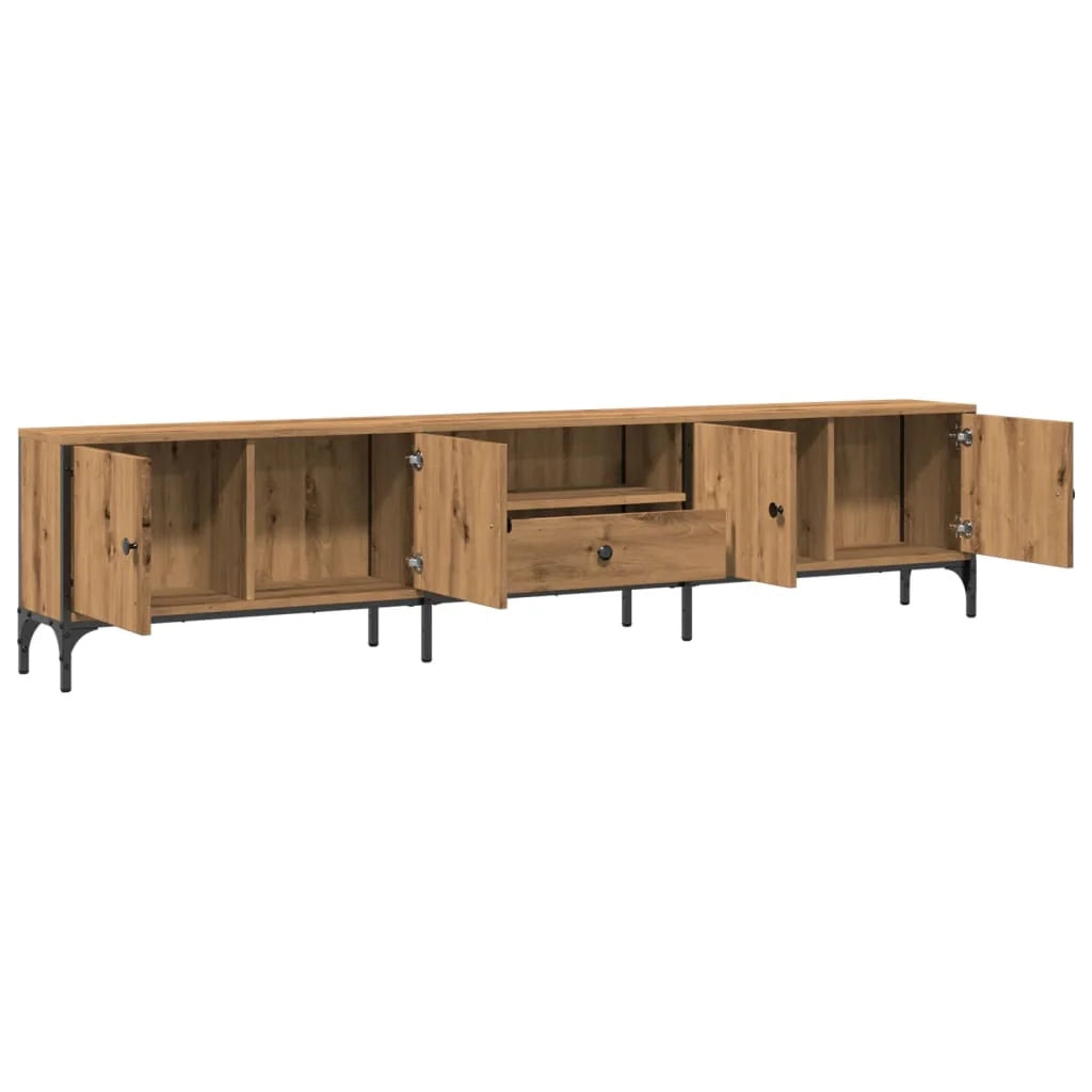 Mobile TV multimediale scaffale TV credenza mobile TV sala da pranzo soggiorno camera da letto con cassetto rovere lavorato a mano 200 x 25 x 44 cm legno ingegnerizzato marrone 02_0028516