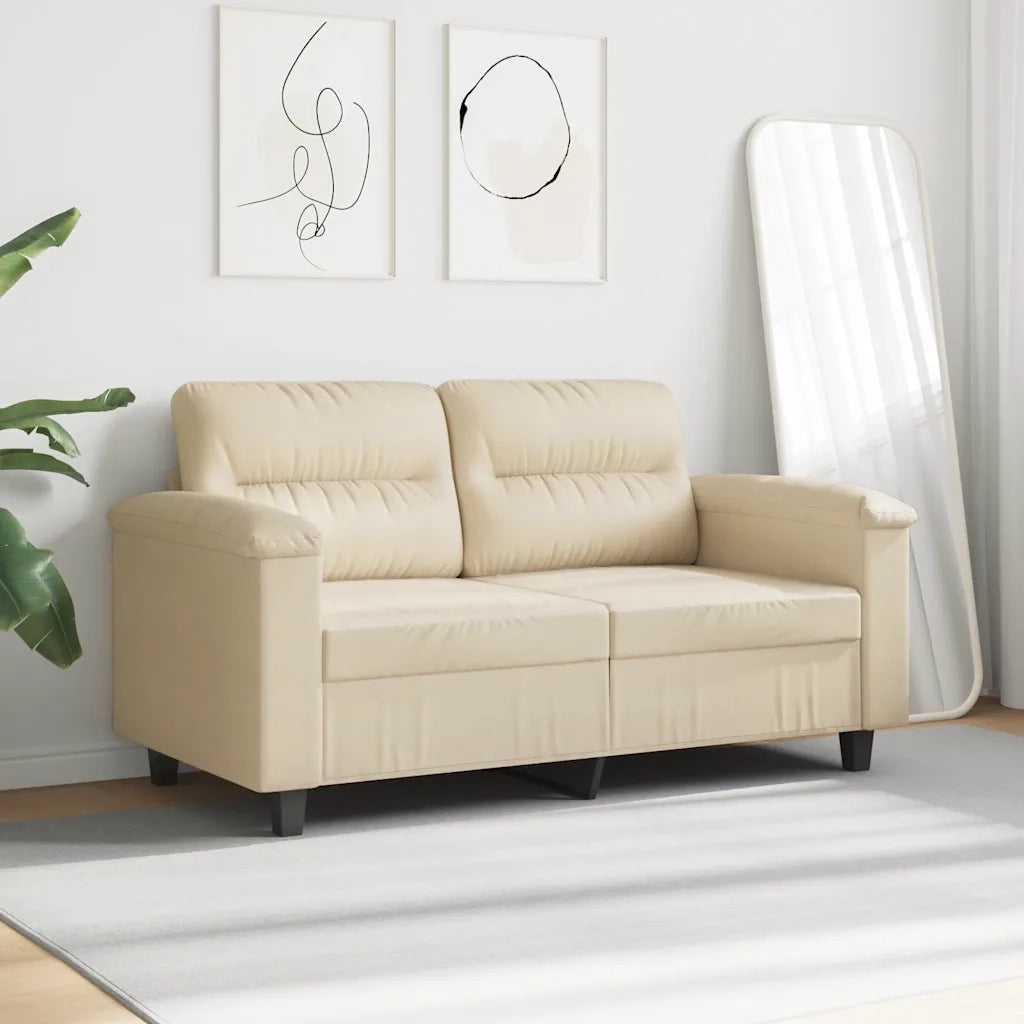 Divano a 2 Posti-Sofa 2 Posti Crema 120 cm in Tessuto Microfibra