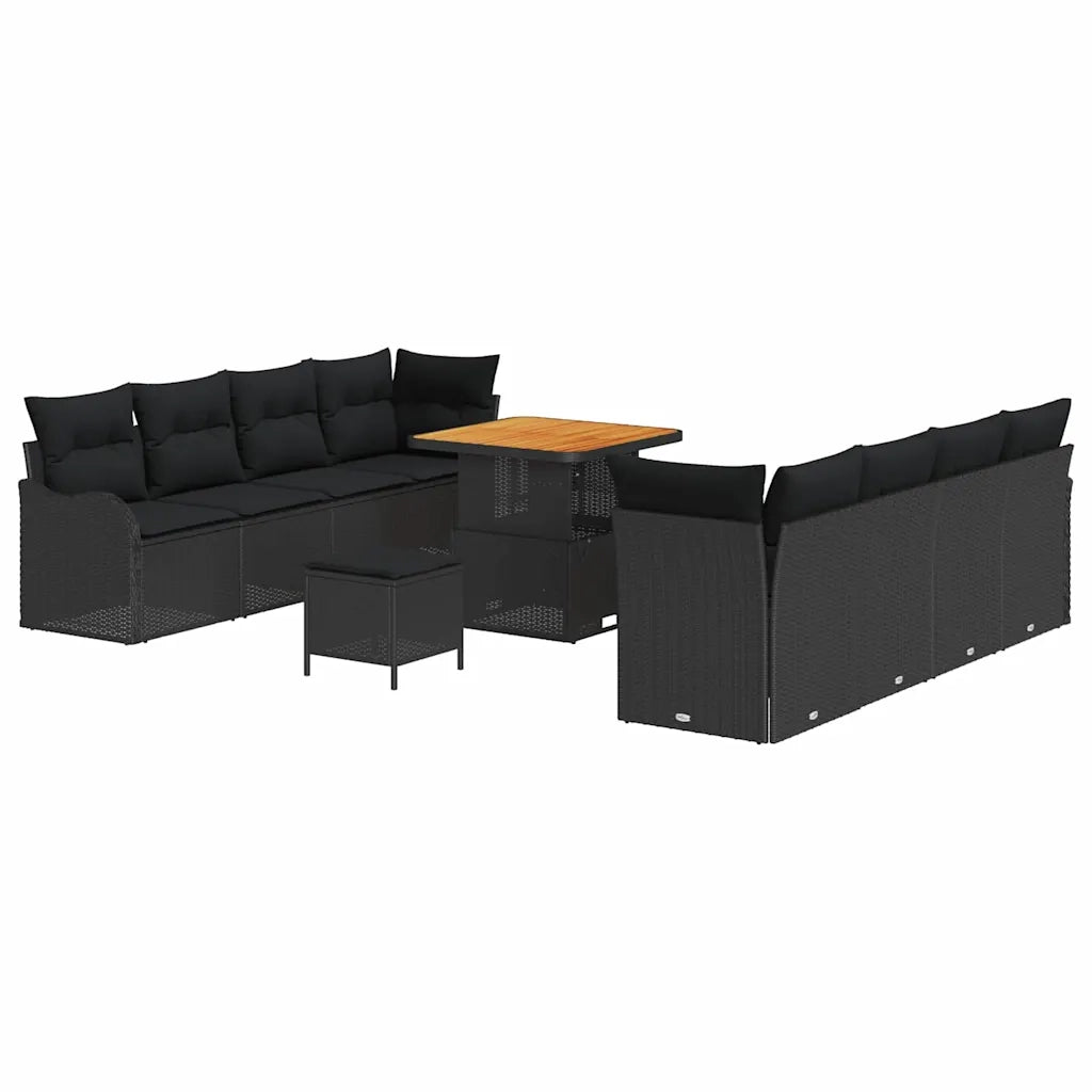 Set Divano da Giardino con cuscino 11 pcs Nero 3364184