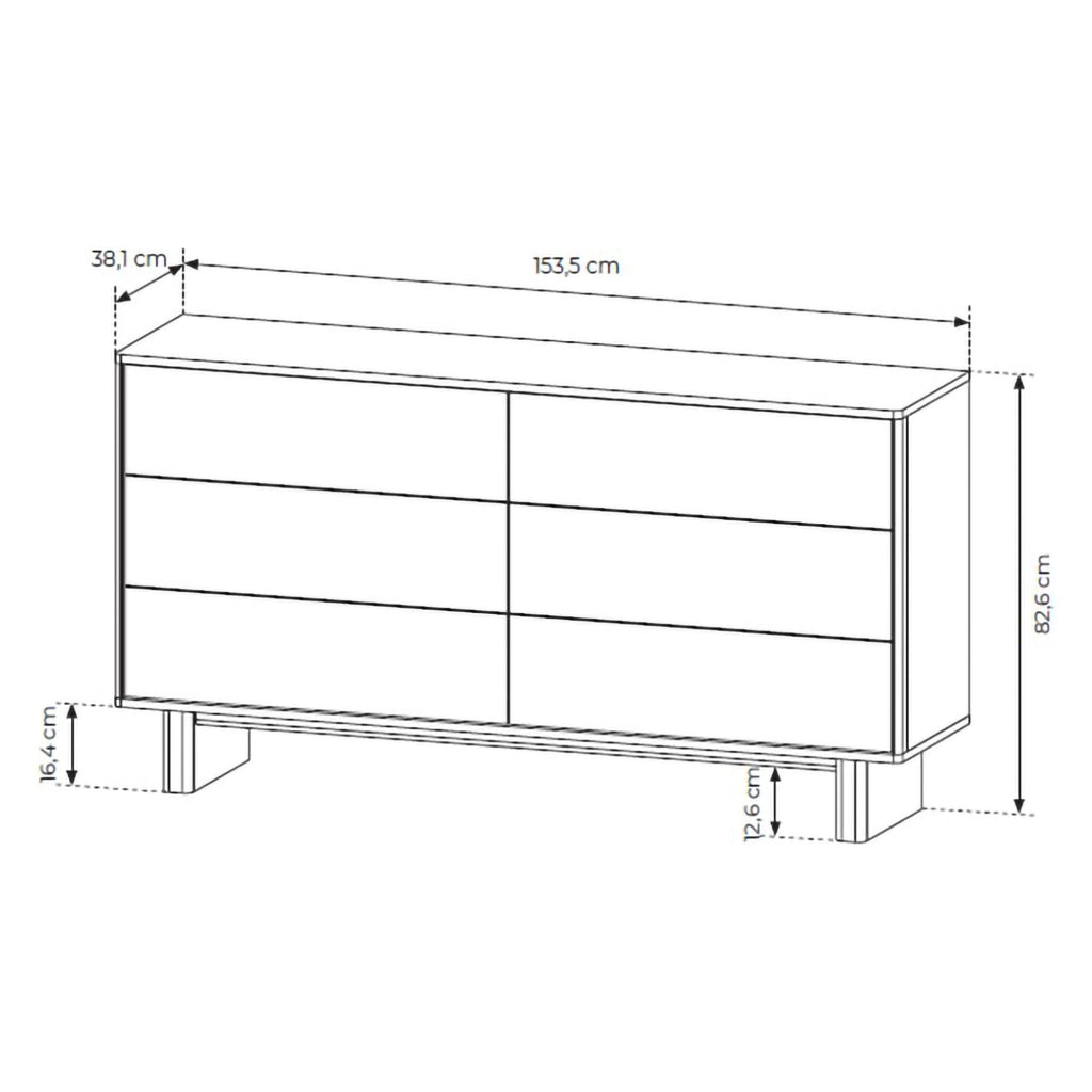 Madia Hasimi, Credenza 6 Cassetti, 154x38x83h cm Marrone Rovere