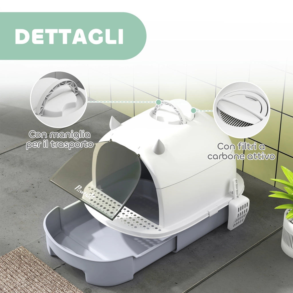 Lettiera Chiusa per Gatti ¨C Xylo ¨C con Vassoio Estraibile, Paletta e Filtro Carboni Attivi, Grigio