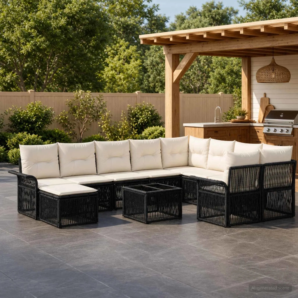 Set Divano da Giardino 11 pz Nero polyrattan 3435025