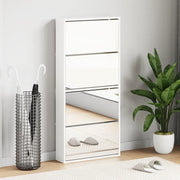 Scarpiera con Specchio a 4 Livelli-Mobile con specchio Bianco lucido 63x17x134 cm