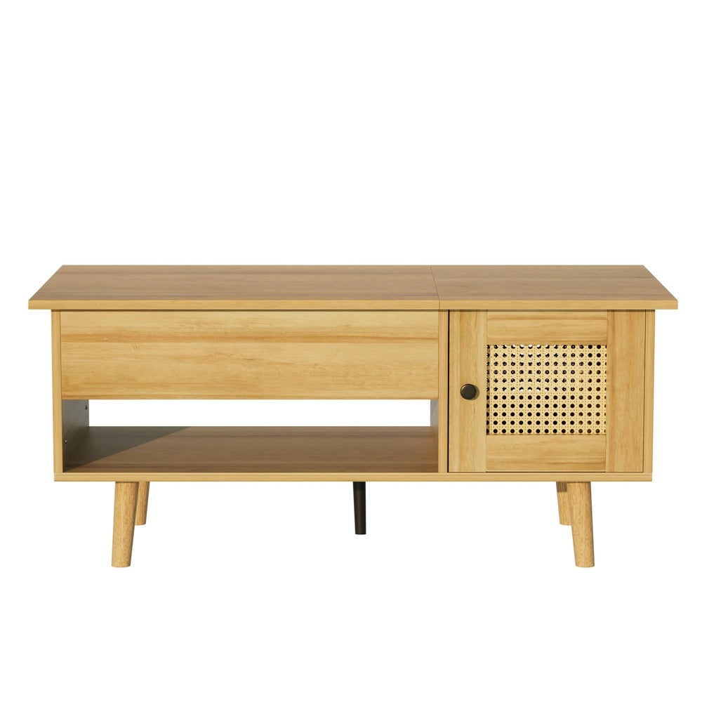 Tavolino da Salotto con Piano Alzabile e Ante in Rattan ¨C MINIMAL ¨C Legno e Nero