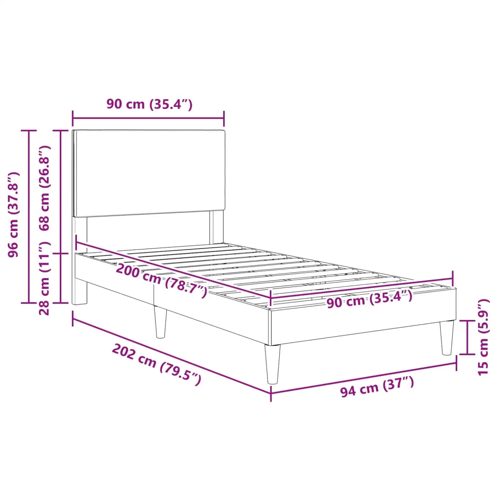 Struttura del letto-Giroletto Grigio Verde Chiaro 90 x 200 cm