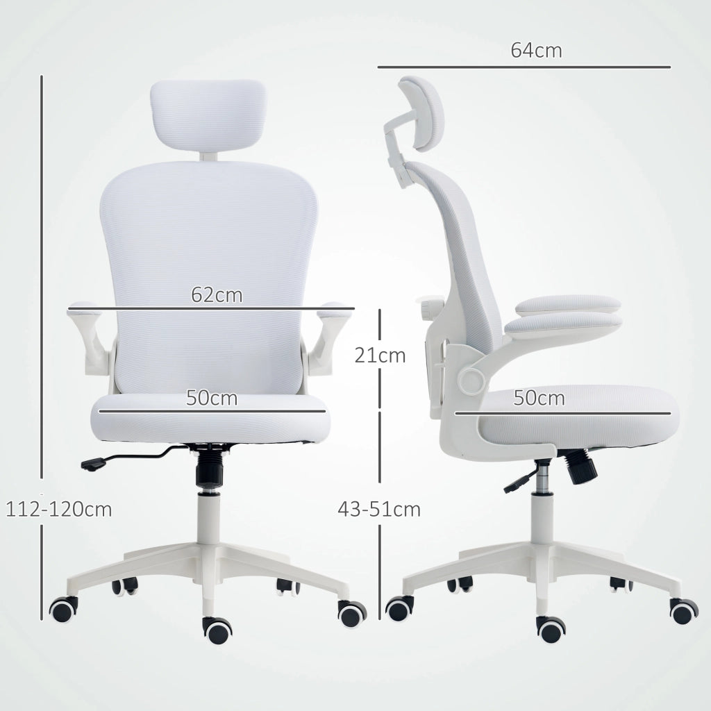Sedia da Ufficio con Schienale Alto Poggiatesta Regolabile Supporto Lombare Rete 62x64x120 cm Bianco ¨C Xylo