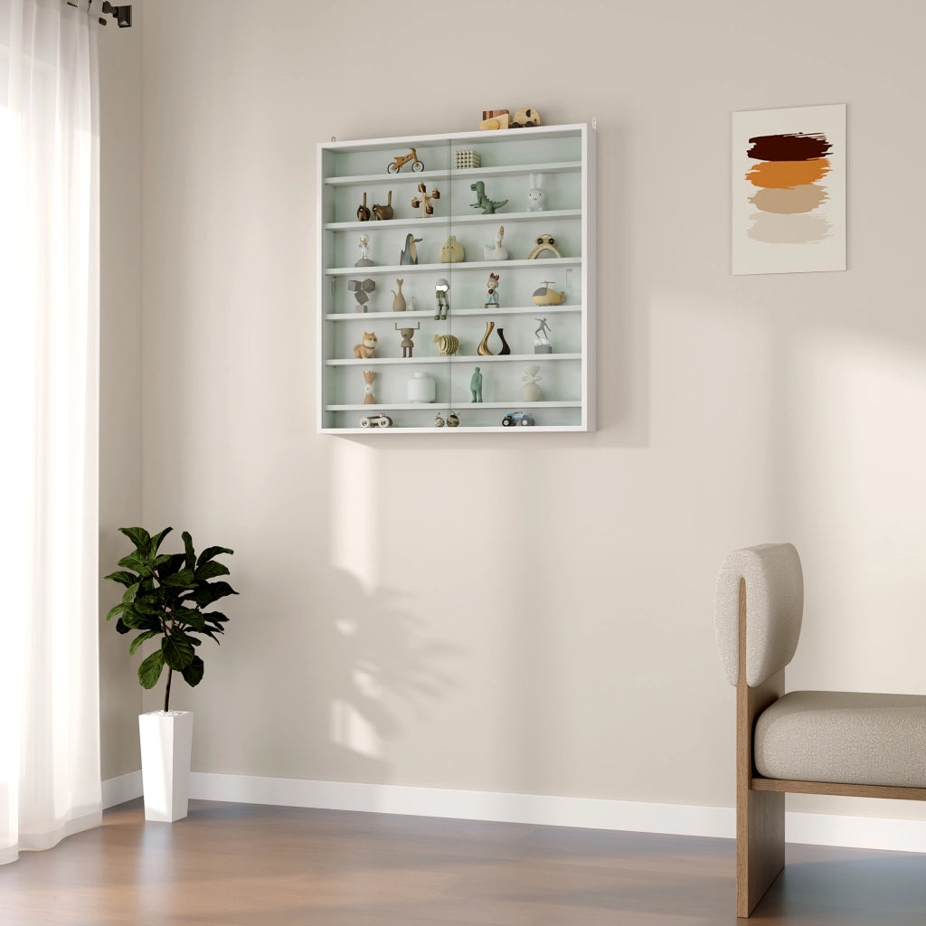 Libreria a Muro con Ripiani Aggiustabili e 2 Ante Scorrevoli Vetro ¨C Minimal ¨C Bianco 80x9.5x83 cm